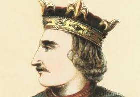 King Henry I of England in a crown, depicted in a historical illustration.