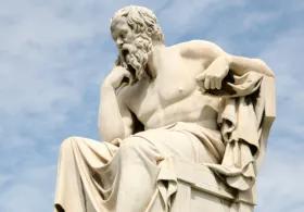 (469–399 BC), ancient Athenian philosopher. This is his statue, located before the Academy of Athens, Greece.