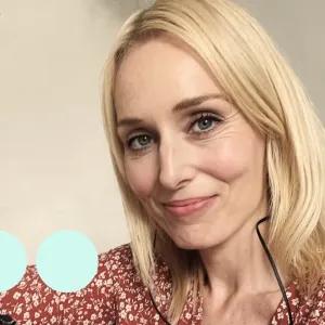 Blonde woman smiling in selfie