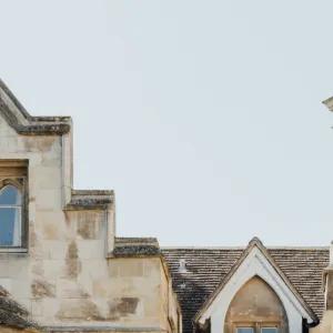 Architecture of Cambridge with blue sky behind