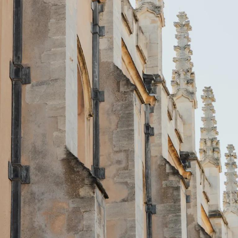 Architecture of Cambridge with blue sky behind