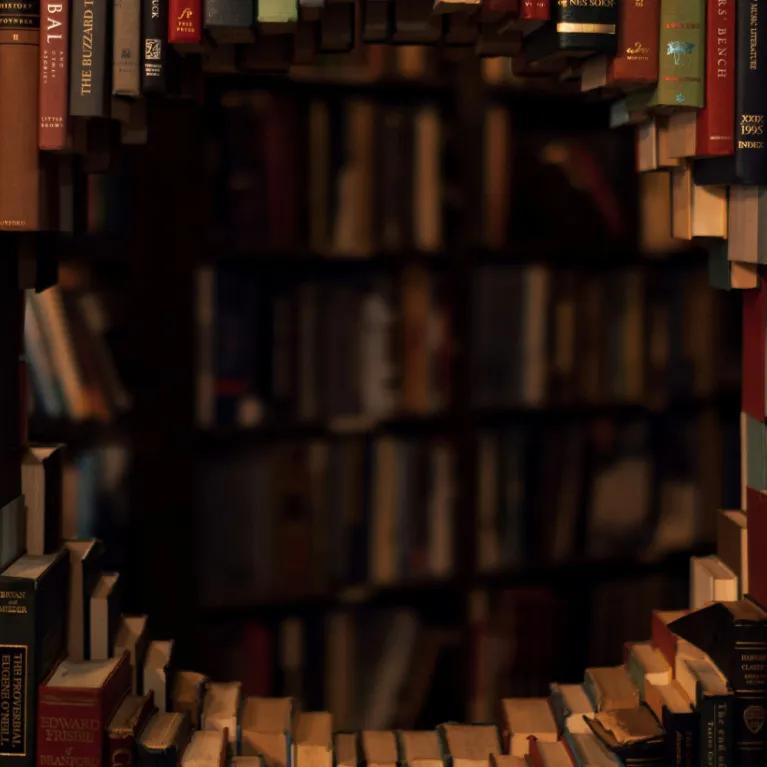 Rows of books with circular space in the centre