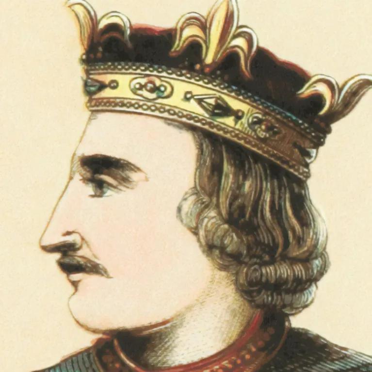 King Henry I of England in a crown, depicted in a historical illustration.
