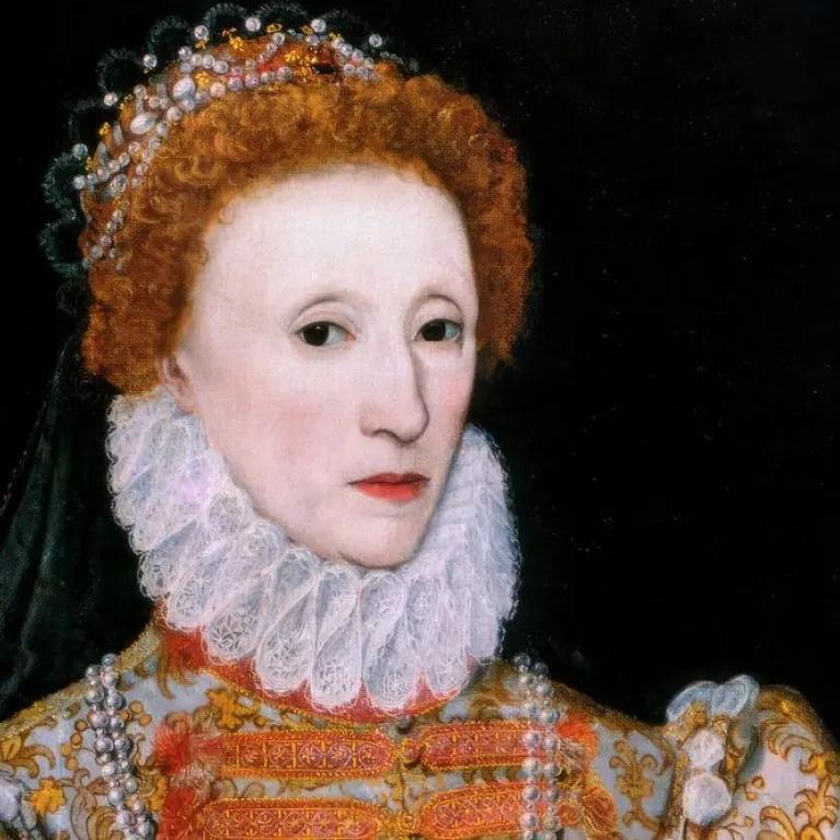 Portrait of Queen Elizabeth I of England by Johannes Corvus made in 1575.