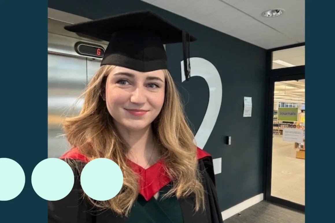 Blonde woman in graduation outfit 