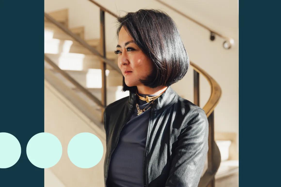 Image of woman with short black hair from side profile 